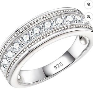 Elegant men’s size 10 wedding ring Silver Band with Crystal Accents